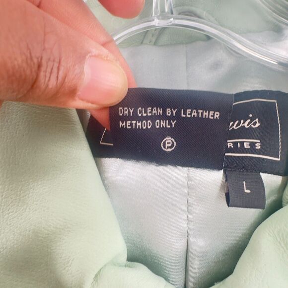 Terry Lewis Classic Luxuries 100% Genuine Leather Zip Jacket Seafoam Green Sz L - Picture 9 of 9